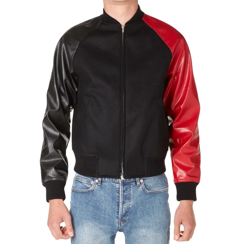 Comme Des Garcons Shirt Faux Leather Sleeves  Bomber Jacket size S